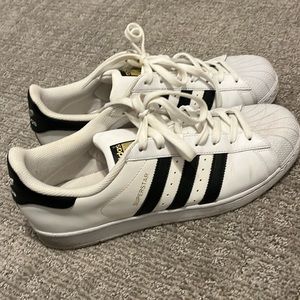 White adidas super stars. 10.5, barley worn